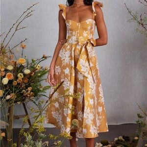 The Vera Dress in Gold Baroque Floral - Tags Attached